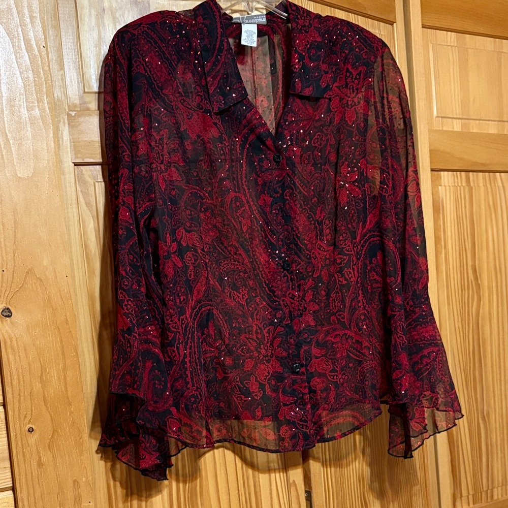 Dressbarn Black and Red Paisley Blouse